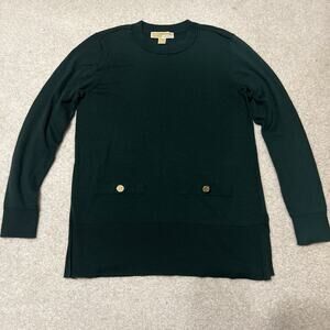 Michael Kors Emerald Green Sweater Womens Small Long Sleeve Gold Accents Buttons